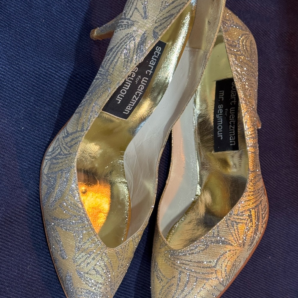 Stuart Weitzman Gold Patterned Heels - image 6